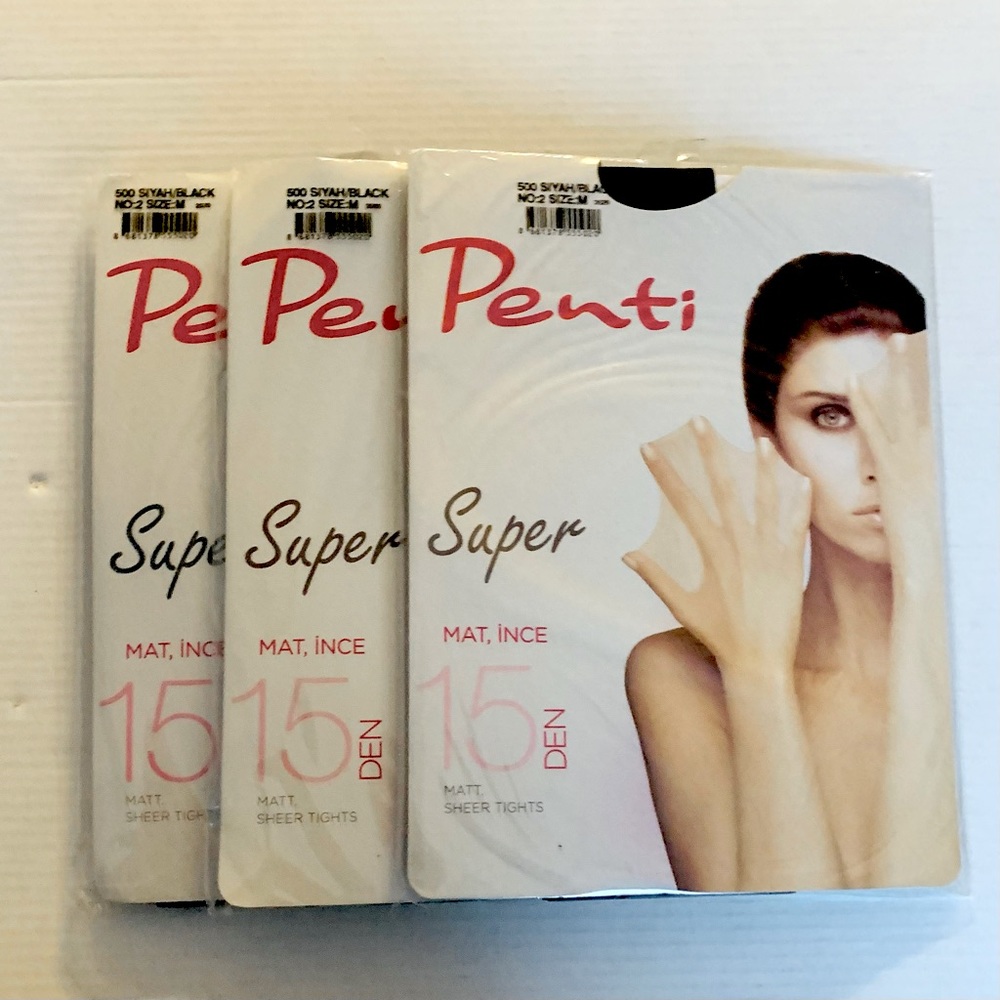 3 New packs 15 Den soft matt finish sheer black panthyhose tights size Medium